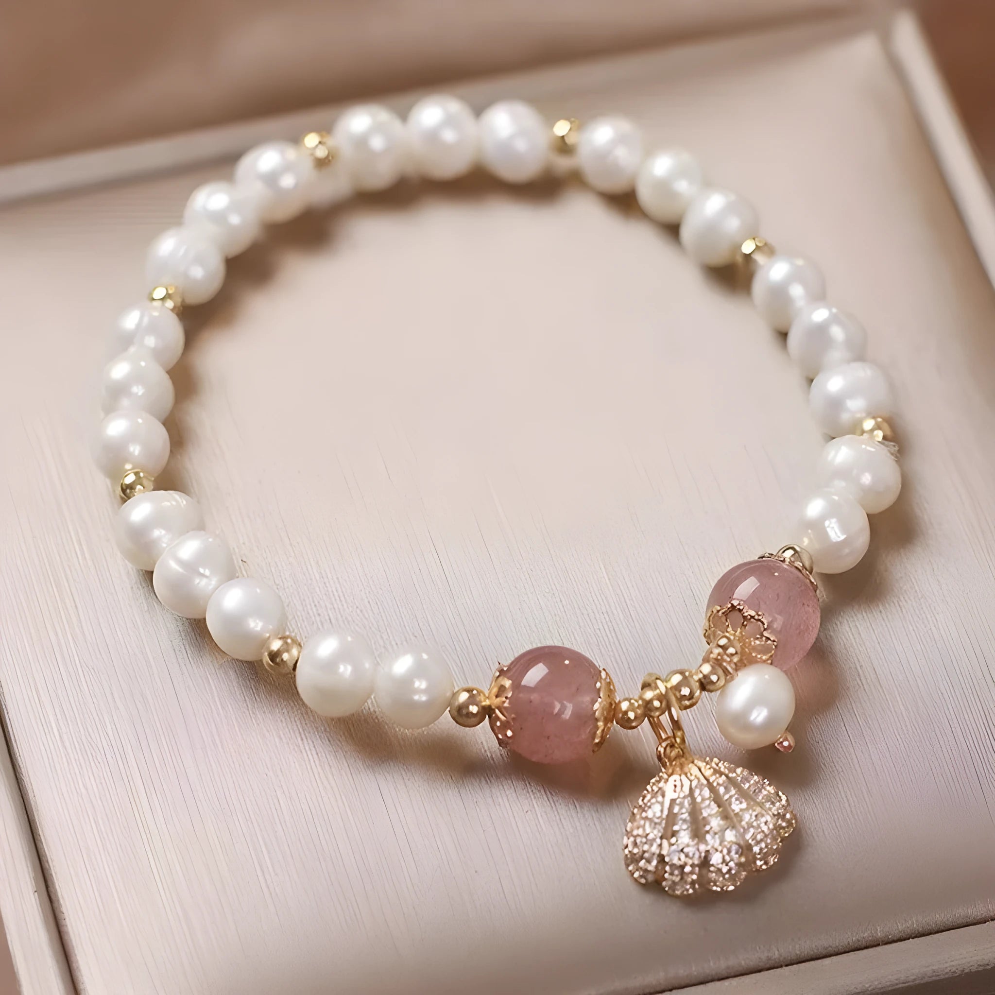 Natural shell bracelet with plush strap in four colours: red, green, yellow, purple for unisex student casual wear