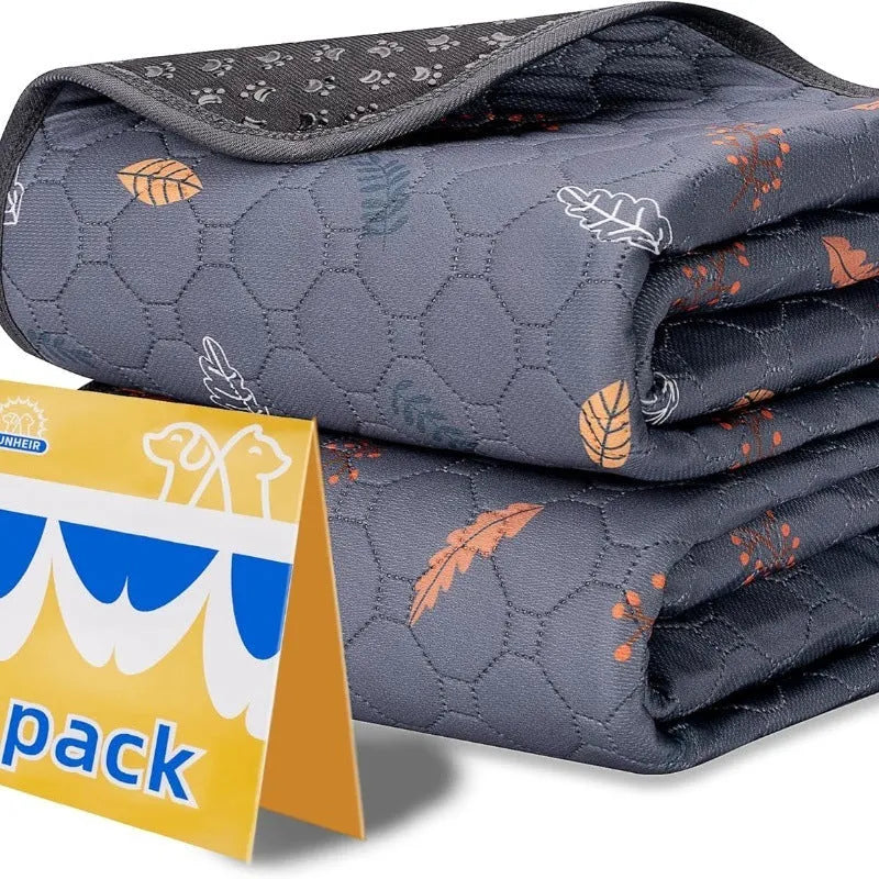 Reusable cloth dog training pad in dark gray leaves pattern, absorbent and non-slip, 100x155cm size