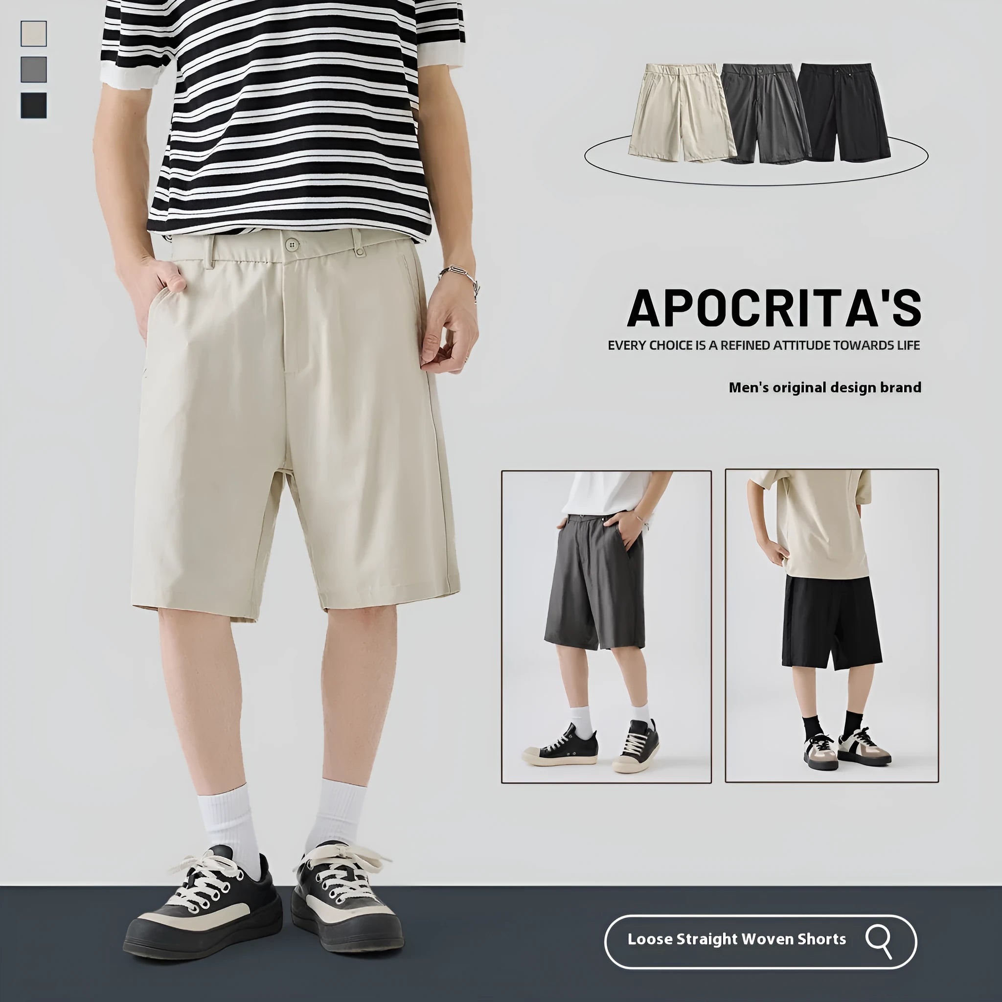 Men's lyocell casual shorts in apricot colour with loose fit design and elastic waistband