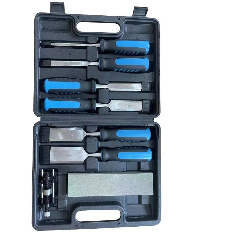 8-piece blue wood chisel set with sharpening stone for wood carving and woodworking