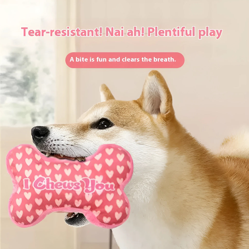 Pet plush dental cleaning toy with bite-resistant PP construction in bone powder colour