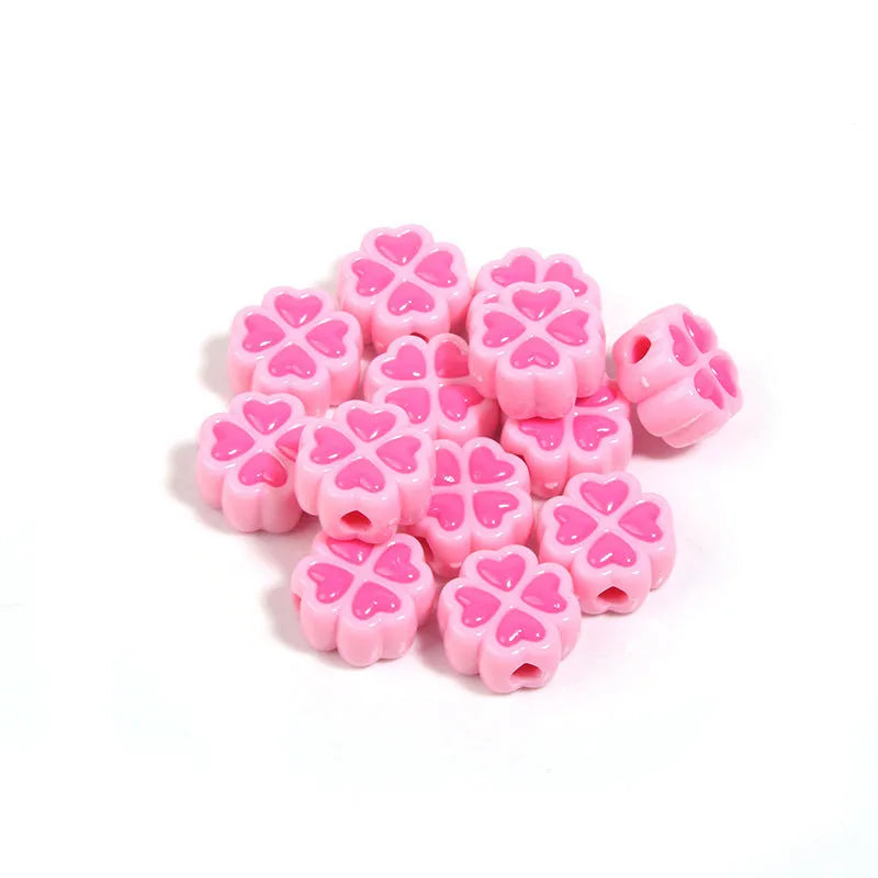 15mm acrylic four-leaf clover love pattern beads in various colours with frosted finish