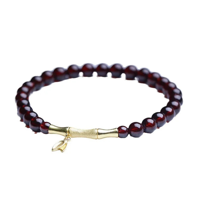 Natural garnet bamboo joint bracelet with 6mm gemstone in copper or silver finish