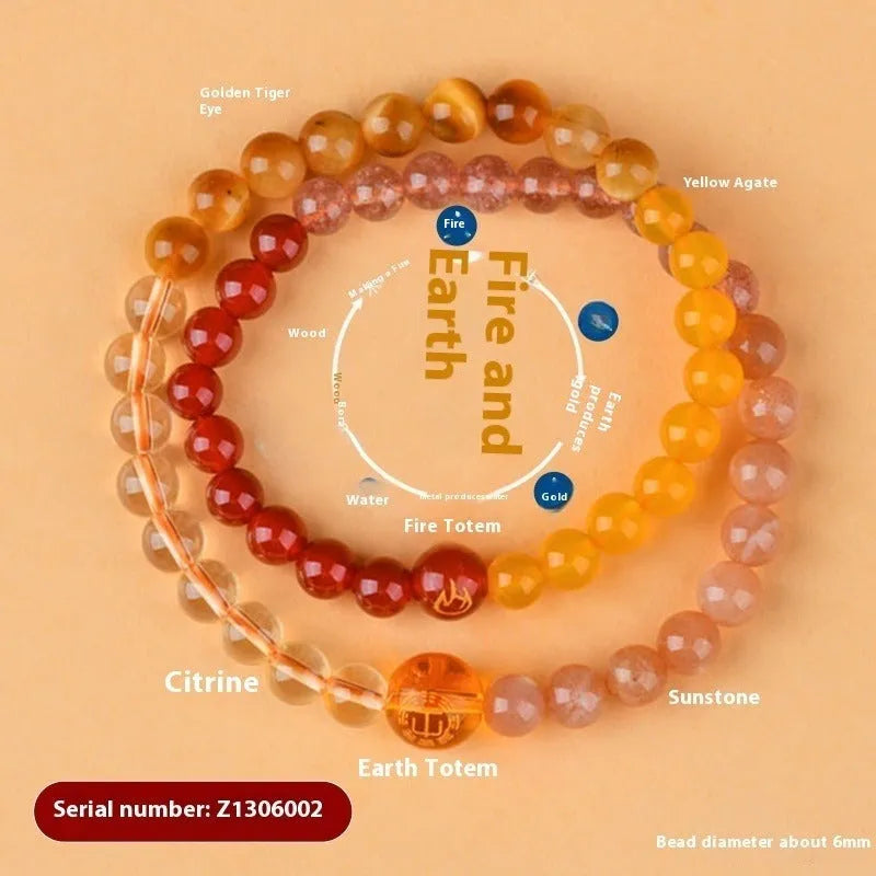 Handmade women's crystal double ring bracelet in five elements colours on a wrist.