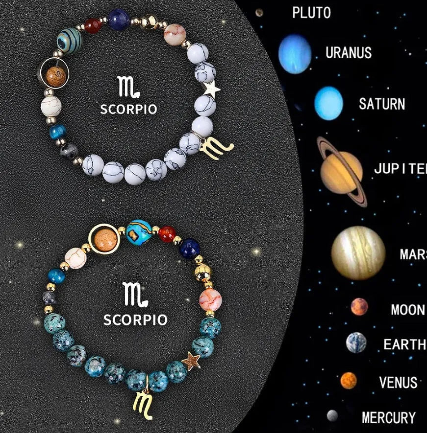 Set of two natural stone beaded bracelets on elastic cords for zodiac signs.