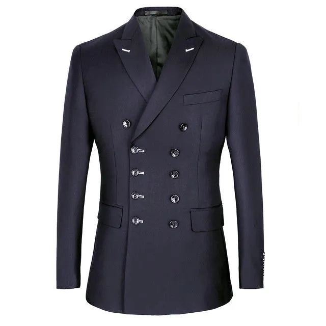 Men's professional business suit set in chemical fibre blended fabric, available in black dark grey navy blue, Asian sizes S to 4XL