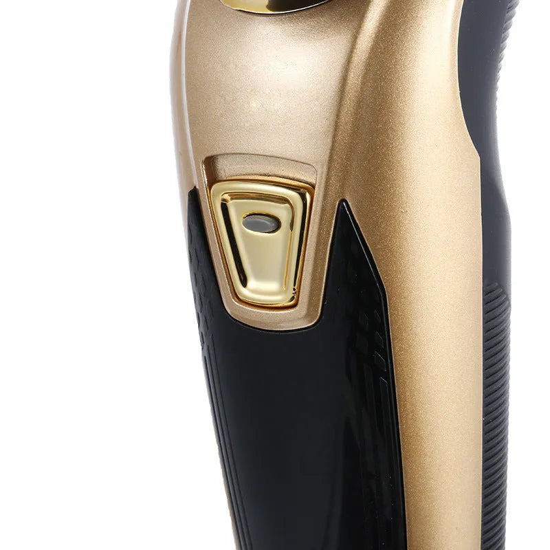 Electric shaver machine three-head floating razor with accessories on blue background