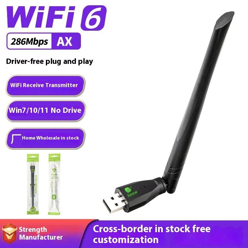 Black USB WiFi 6 wireless network card adapter for PC and laptop connectivity