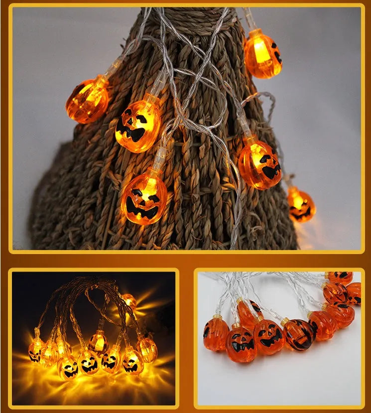 Halloween LED string lights with pumpkin ghost bat spider pendants on 1.2 metre battery-powered string