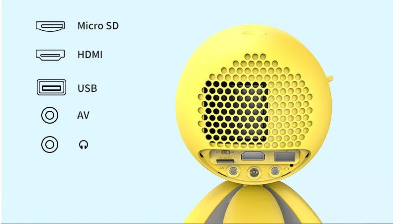YG220 portable LED projector in white or yellow colour showing compact 0.7kg design with 1080P support