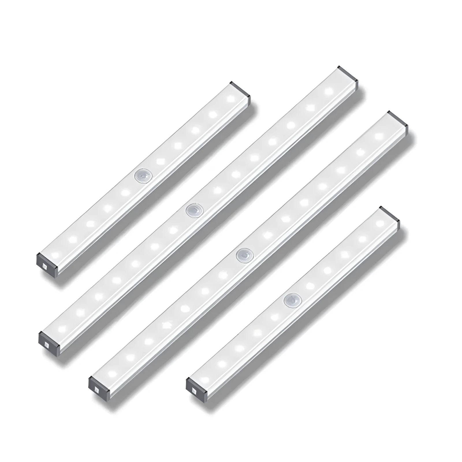 Silver aluminium magnetic LED closet light with motion sensor and USB charging port.