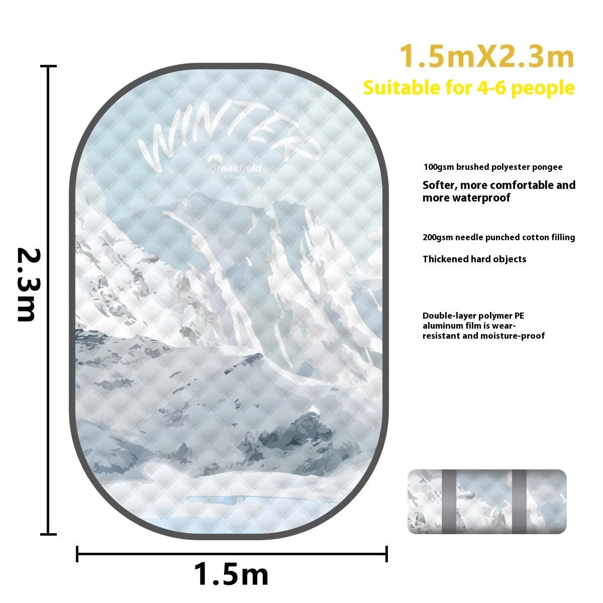 Waterproof picnic mat in Four Seasons colour with brushed fabric texture for outdoor use