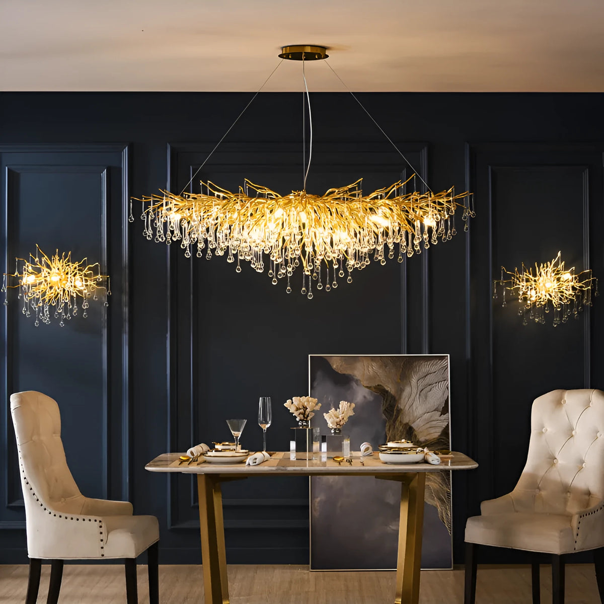 Art Deco glass chandelier pendant light round diameter 40cm for dining room or bedroom