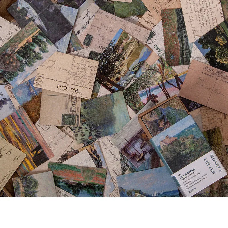 Pack of 100 small double-sided retro paper notes in various vintage colours on a wooden surface.