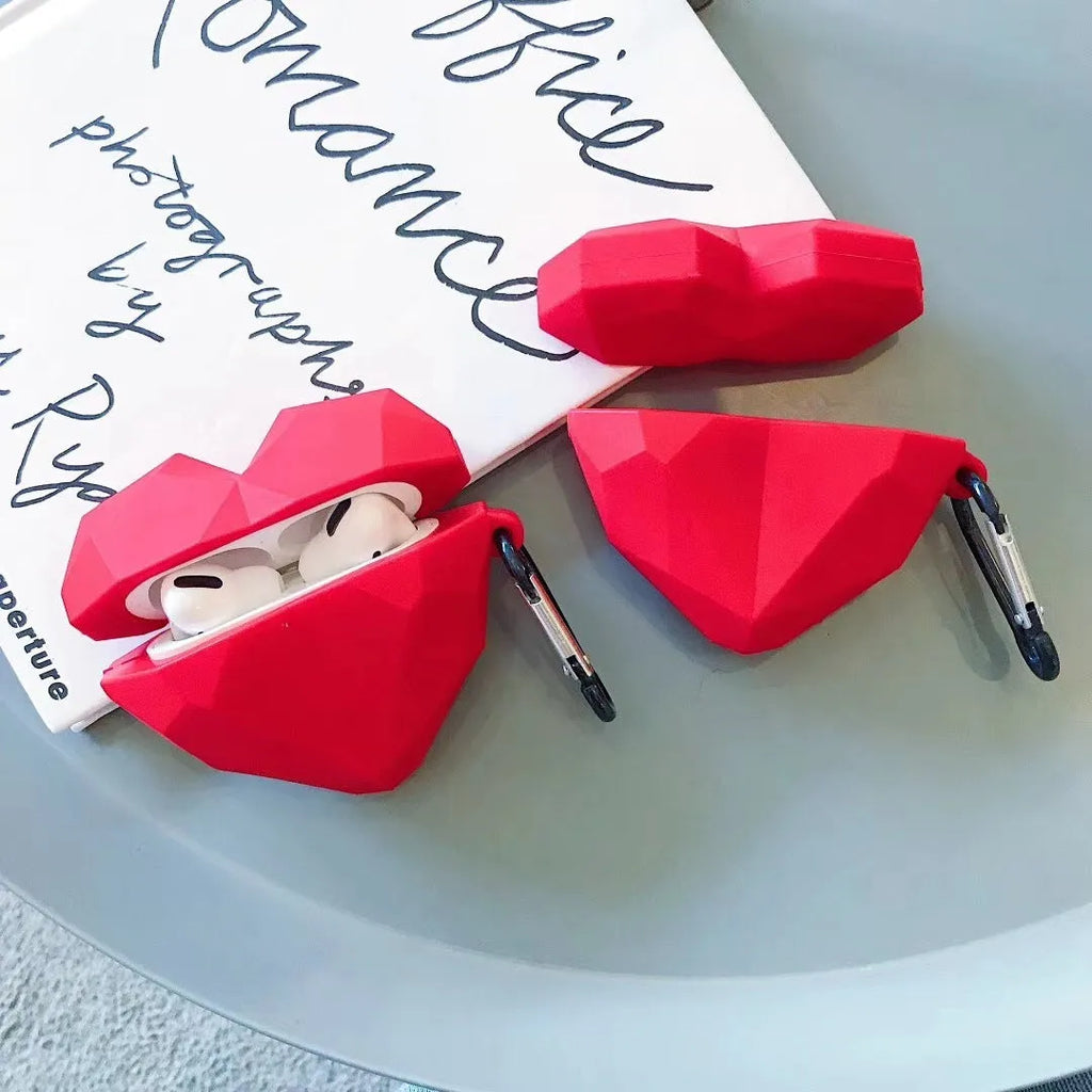 Red Diamond Love colour silicone protective case for Apple AirPods wireless headphones.