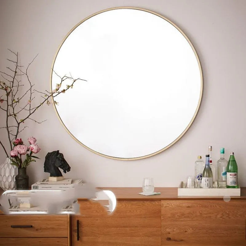 Round metal frame bathroom wall mirror in black finish showing 30cm diameter