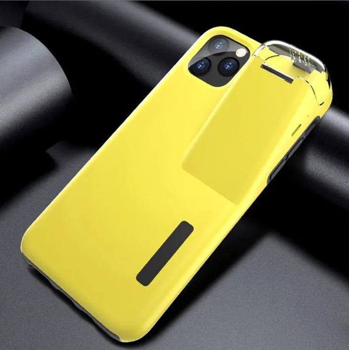 Black matte acrylic and silicone 2-in-1 case cover for AirPods charging case and compatible iPhone.