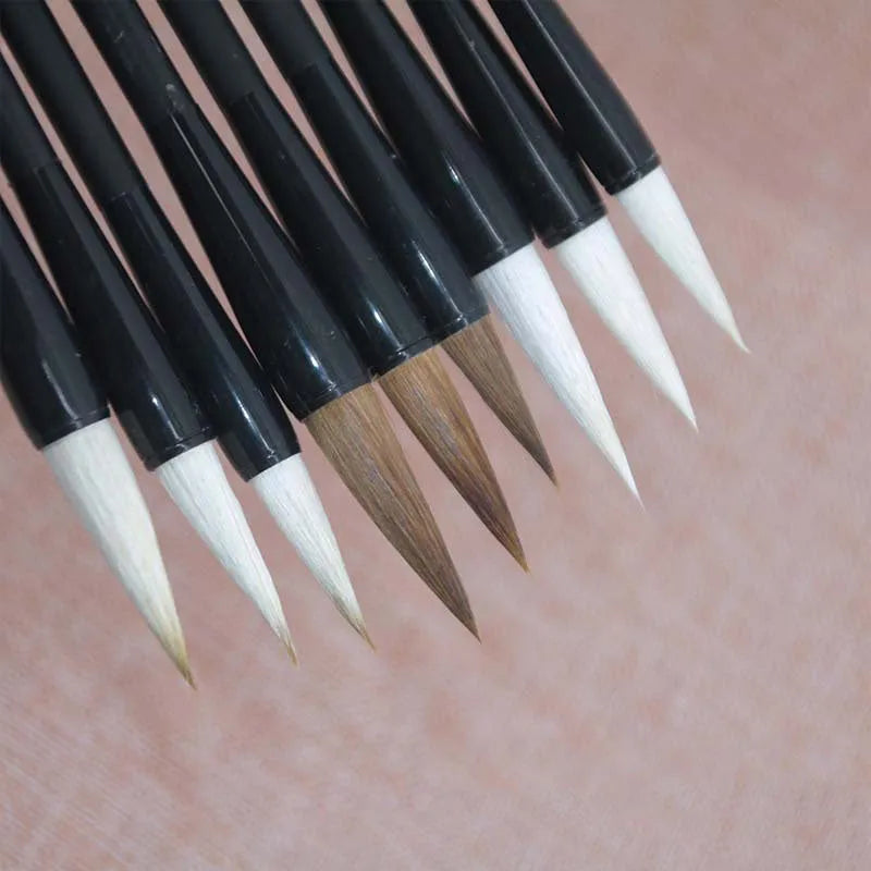 Student writing brush with steel barrel and traditional brush head, 23cm long