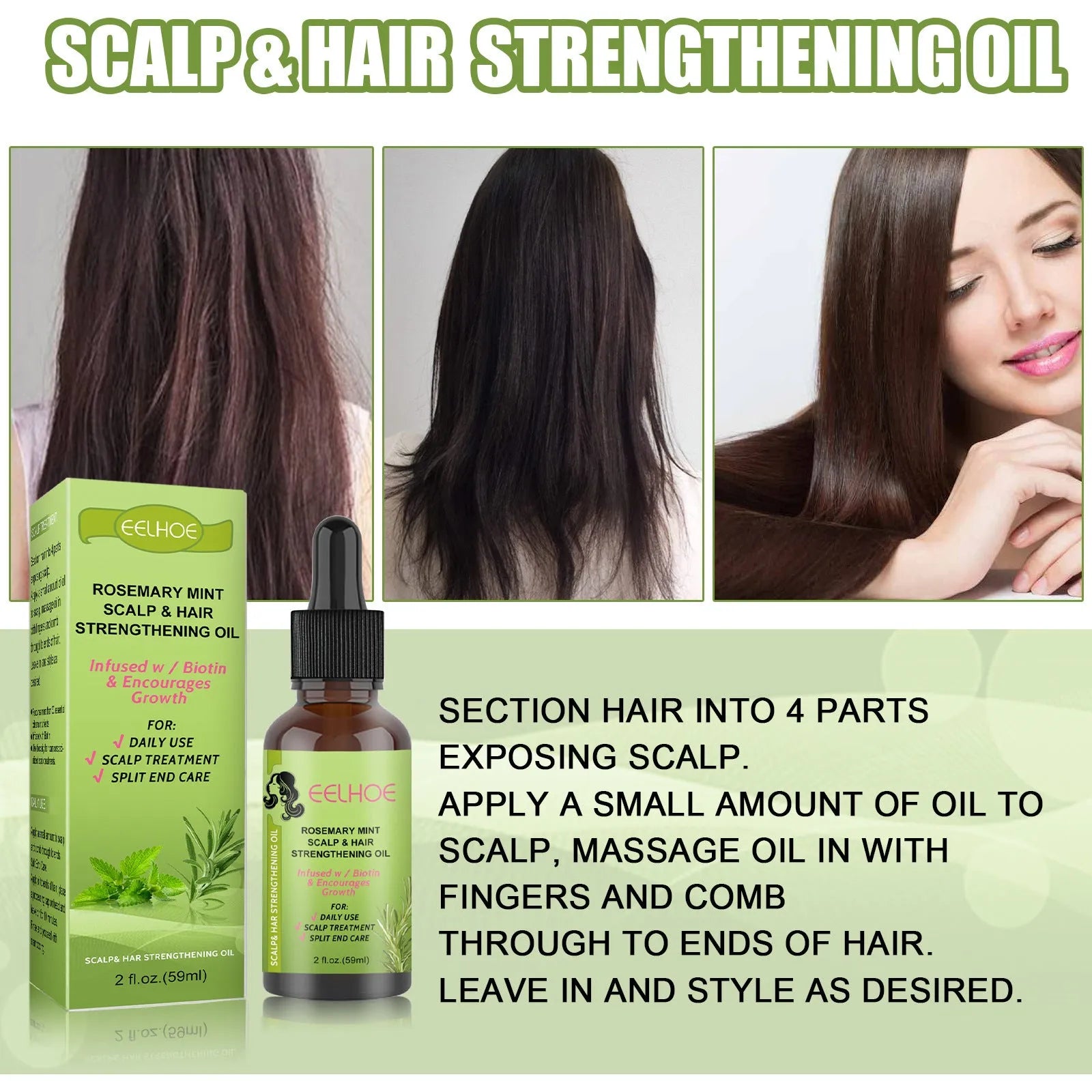 59ml Rosemary Mint Hair Growth Fluid bottle for scalp massage and hair care
