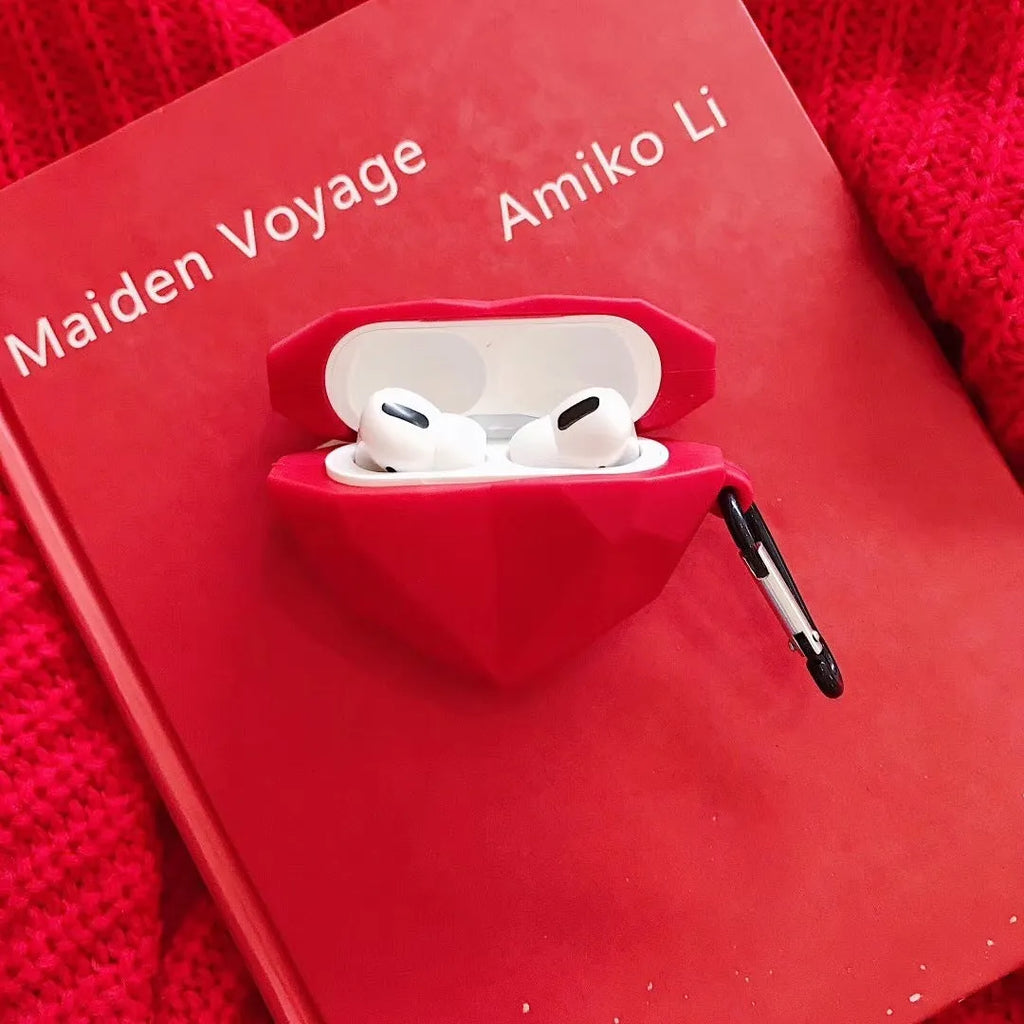 Red Diamond Love colour silicone protective case for Apple AirPods wireless headphones.