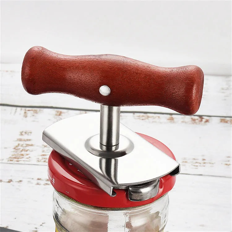 White stainless steel adjustable bottle cap opener with PP handle showing gear mechanism