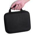 Red EVA cube-shaped bag with 30 compartments for 15ml essential oil bottles, shown with zipper open.