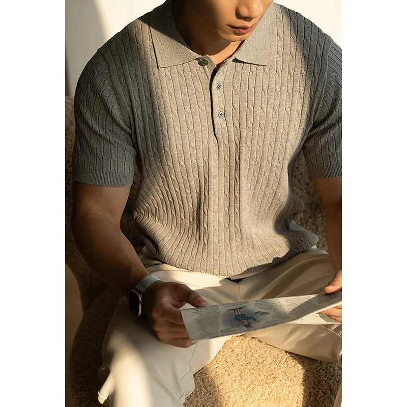 Men's short sleeve business top in khaki, part of a set also available in black and white.