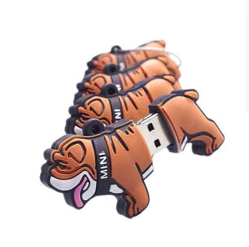 Creative Bulldog-shaped silicone USB flash drive with custom logo printing, USB 2.0 interface