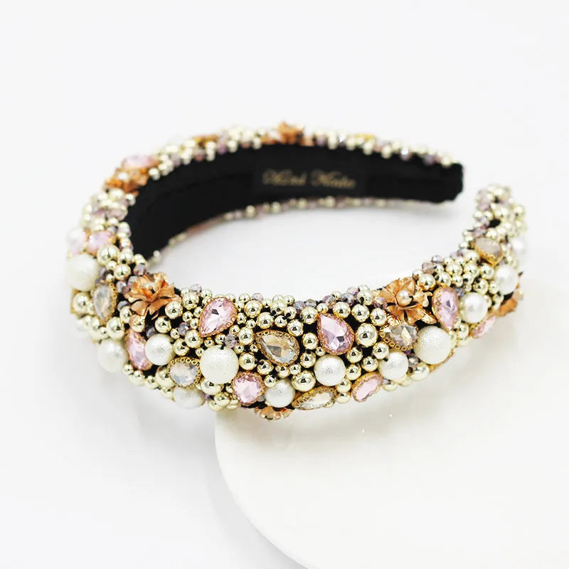 Gold-plated baroque headband with plaid pattern and bow detail, women's fashion hair accessory in gold and colour options