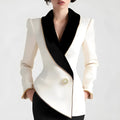 Women's milky white beige TR polyester coat with golden edge pearl buttons and long sleeves