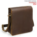 Vintage brown genuine cowhide leather men's crossbody bag with geometric pattern on shoulder strap