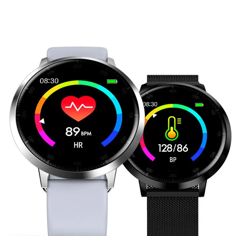 Ultra-thin waterproof smart health bracelet with 1.3 inch touch screen, zinc alloy body, and silicone wristband in black