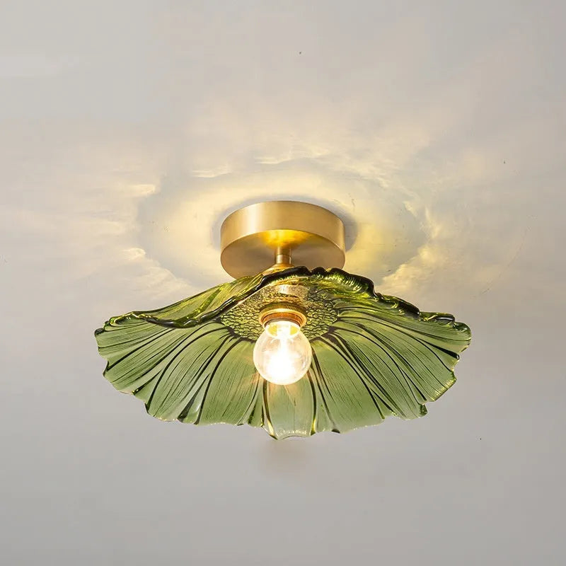 Nordic Japanese decorative lotus leaf lamp with iron body and glass shade