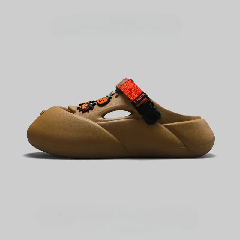 Men's grey baotou beach shoes with EVA soles shown from side view