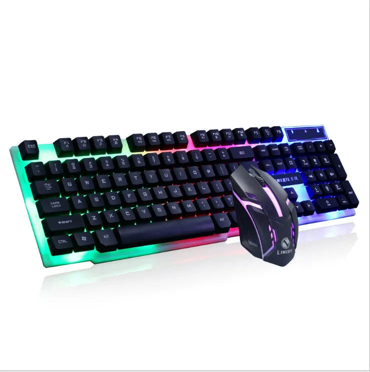 Limei GTX300 white gaming keyboard and mouse set with backlit keys on a desktop
