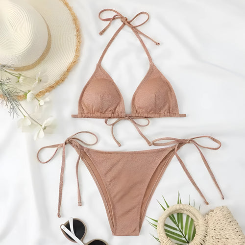 Women's split bandage style bikini swimsuit in multiple colours with briefs bottoms