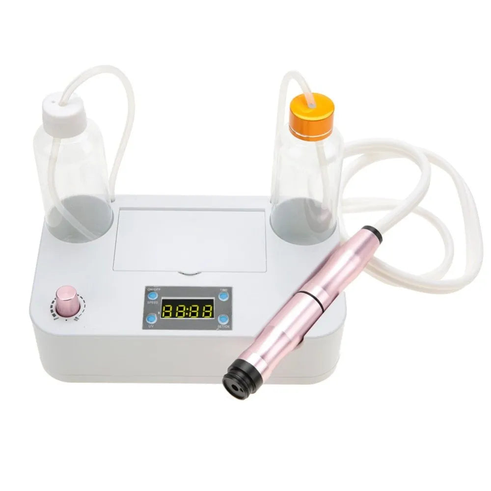 Portable oxygen spray water injection hydro jet machine for facial blackhead removal and skin rejuvenation with two bottles and crystal heads