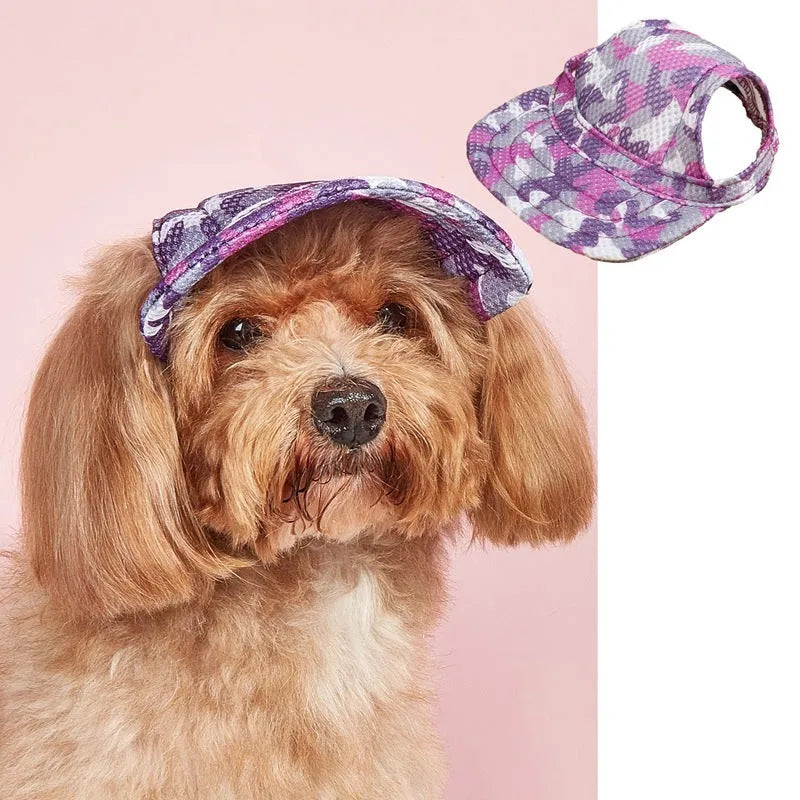 Pet baseball cap made of canvas with adjustable sizing, shown in a plaid pattern for sun protection