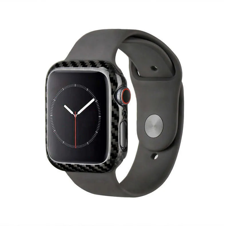 Apple Watch Series 4 leather case with carbon fibre trim for 44mm models in black