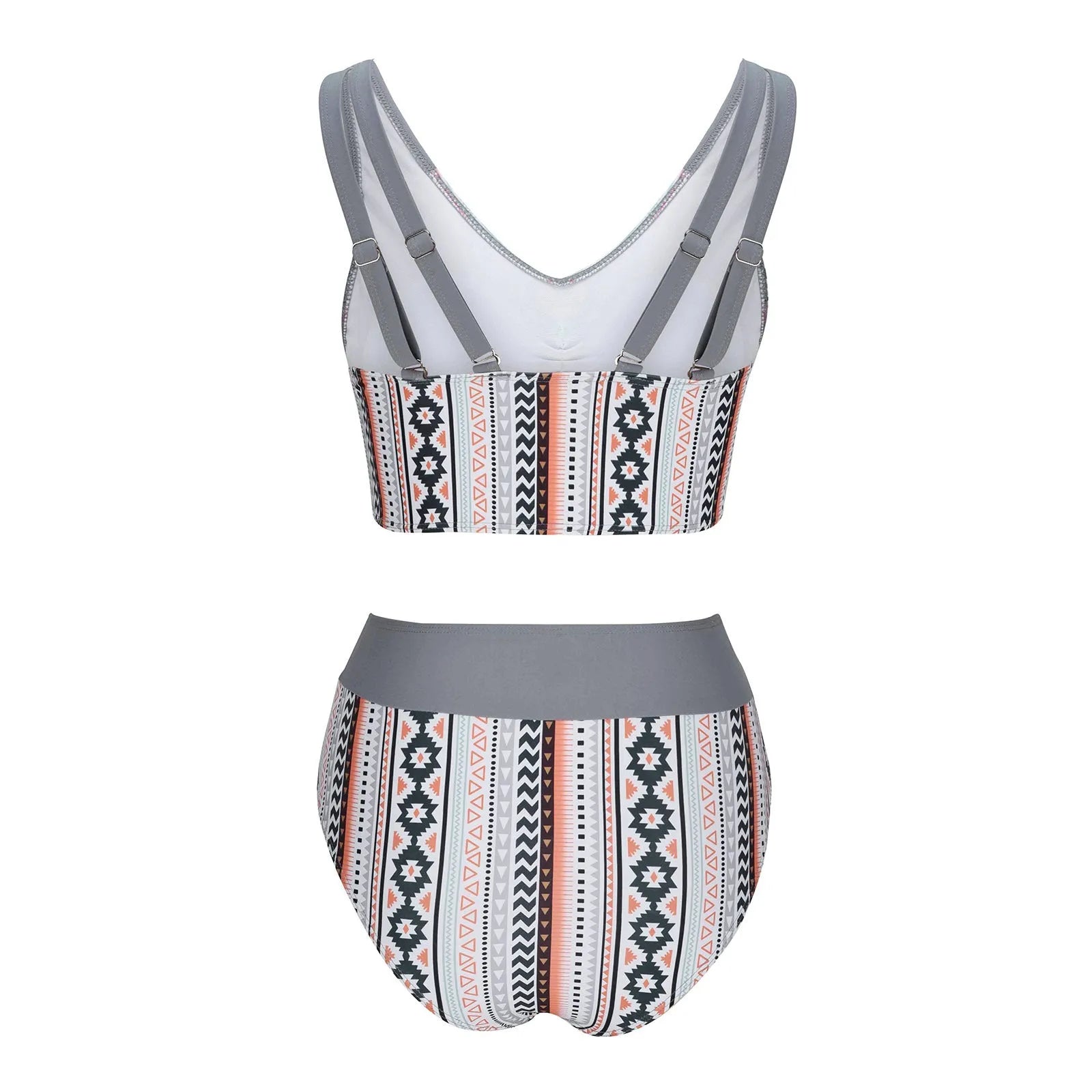 Women's polyester bikini set in briefs style showing blue and grey colour options