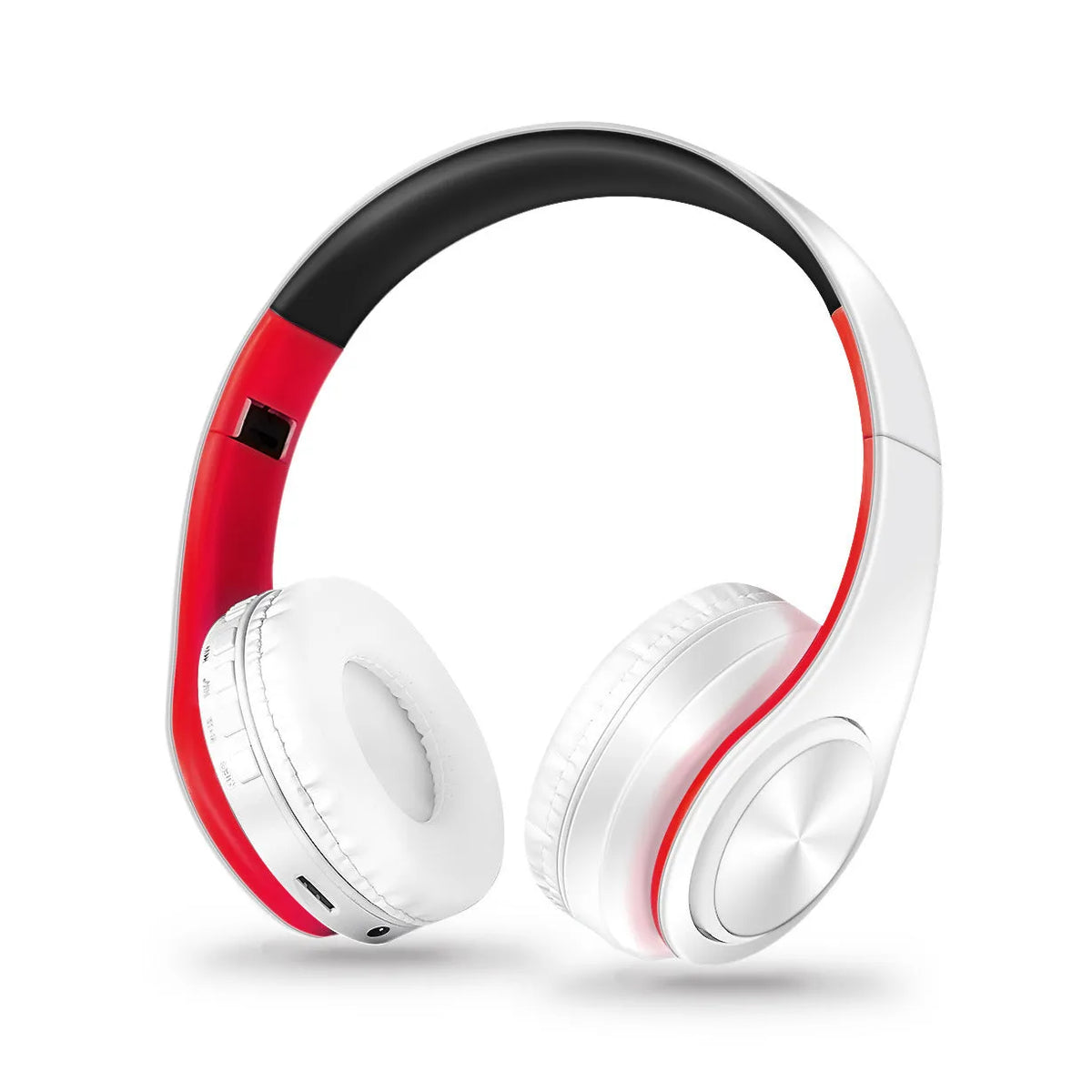 Wireless Bluetooth folding headset with Bluetooth V5.0, FM radio, TF card MP3 playback, and built-in microphone.