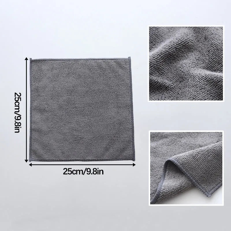 Grey square microfiber kitchen cleaning cloth measuring 25cm for oil and grease removal