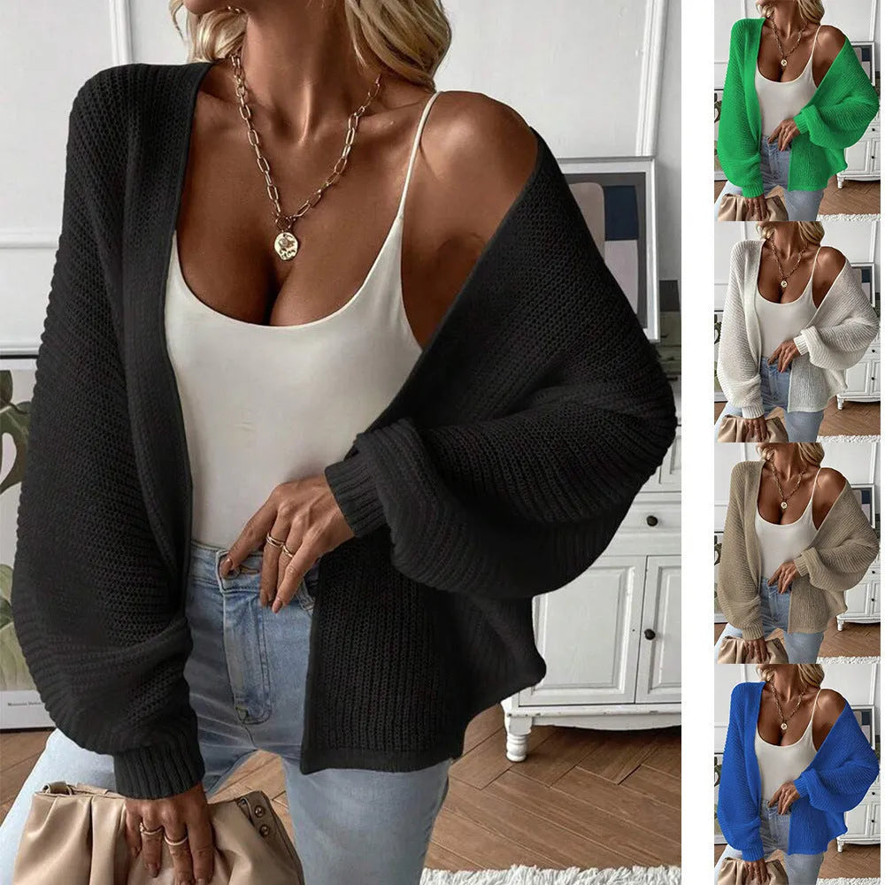 Polyester batwing sleeve cardigan in loose fit available in five solid colours