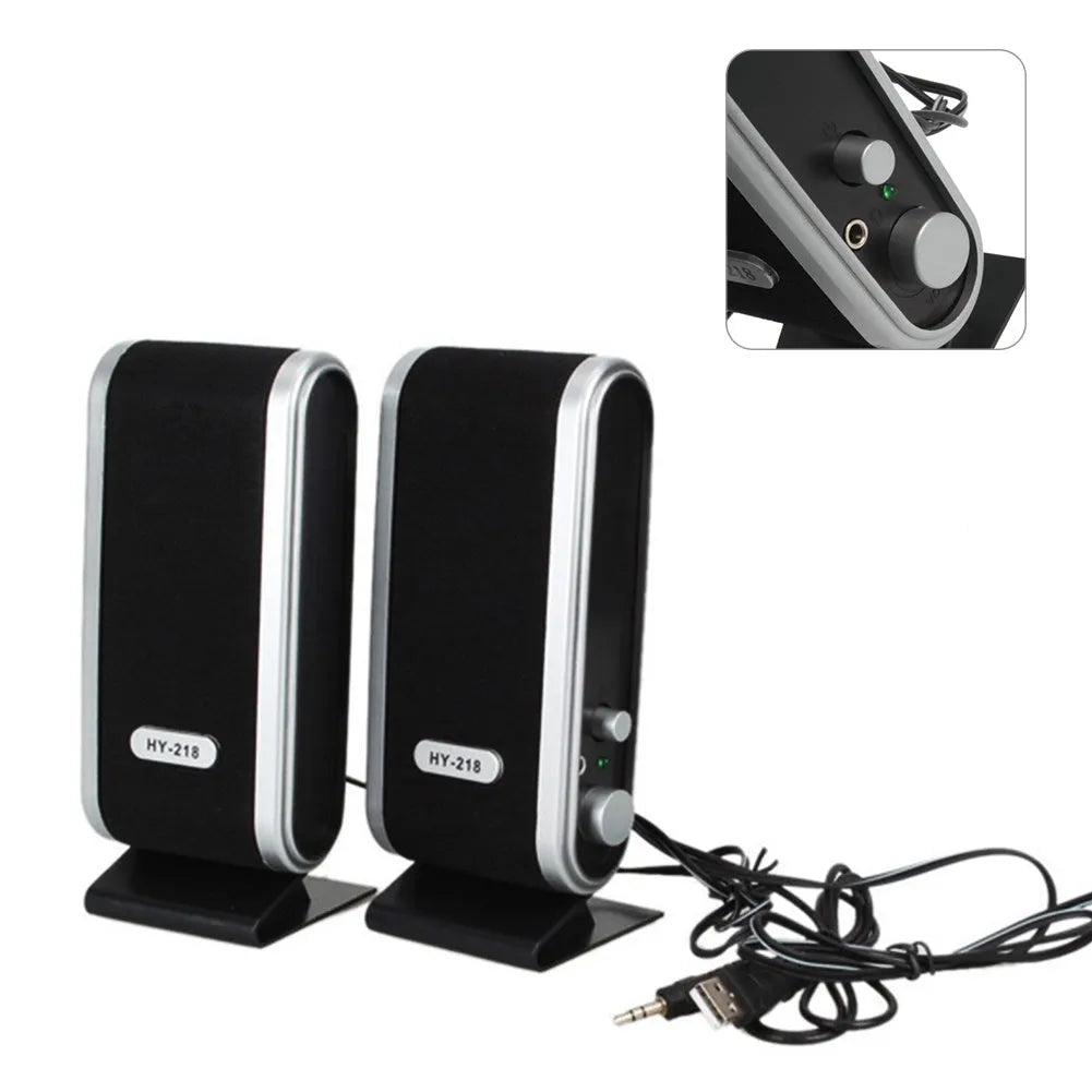 Black USB-powered notebook mini stereo speaker for laptop and desktop computer audio enhancement