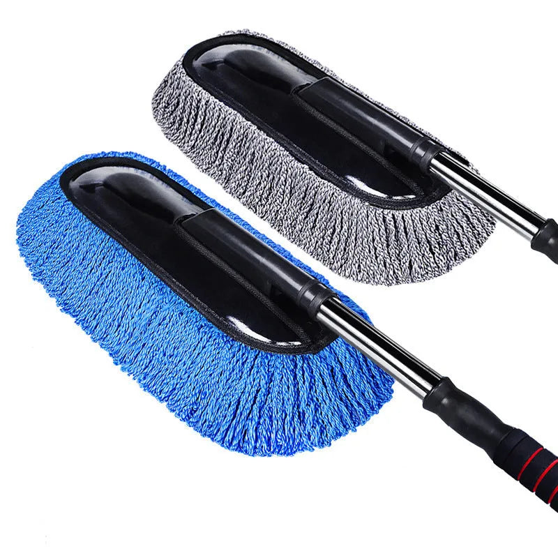 Adjustable car wash mop with nanowire head in gray and blue, extendable from 75cm to 85cm
