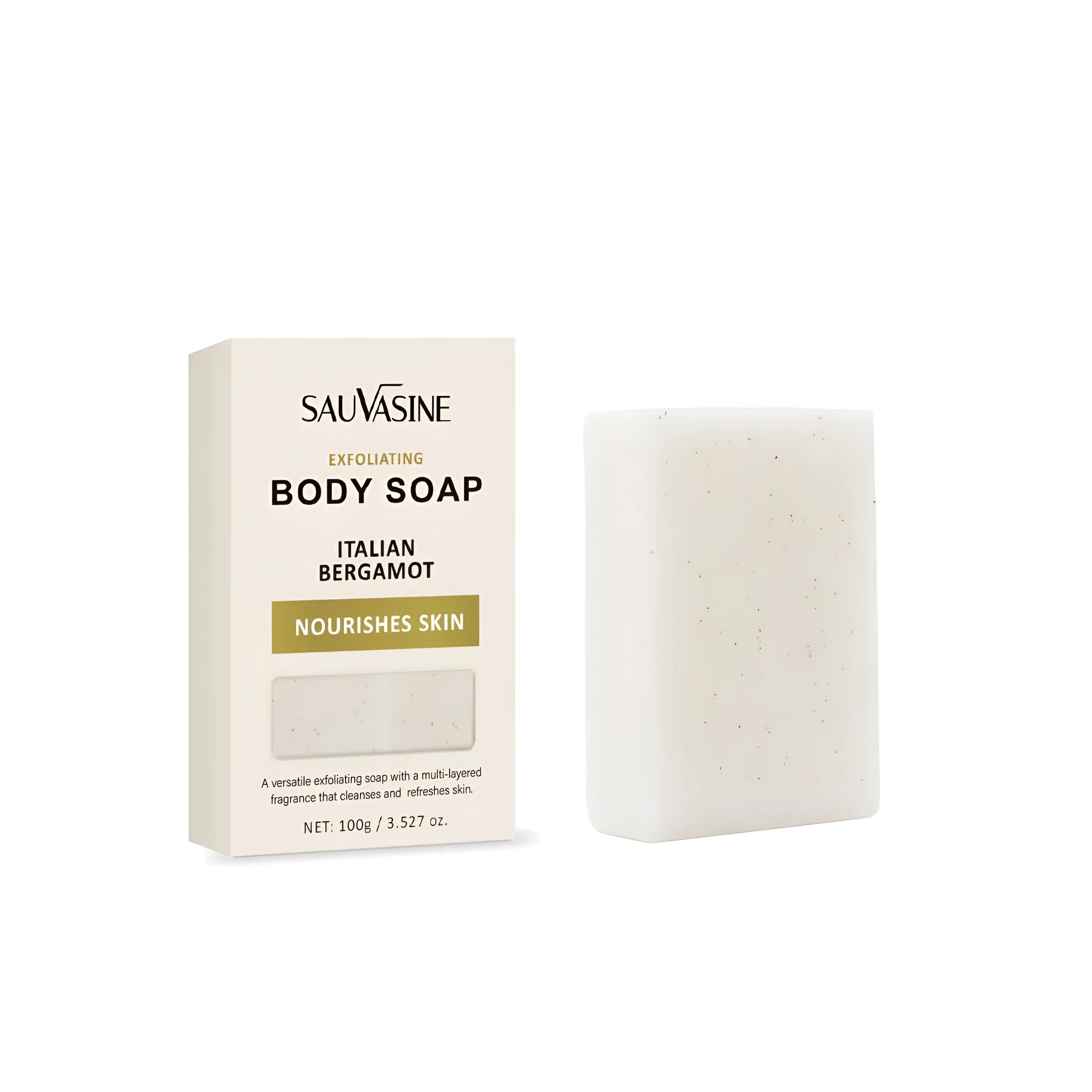 Exfoliating and moisturising manual bath soap bar for adult body cleansing.