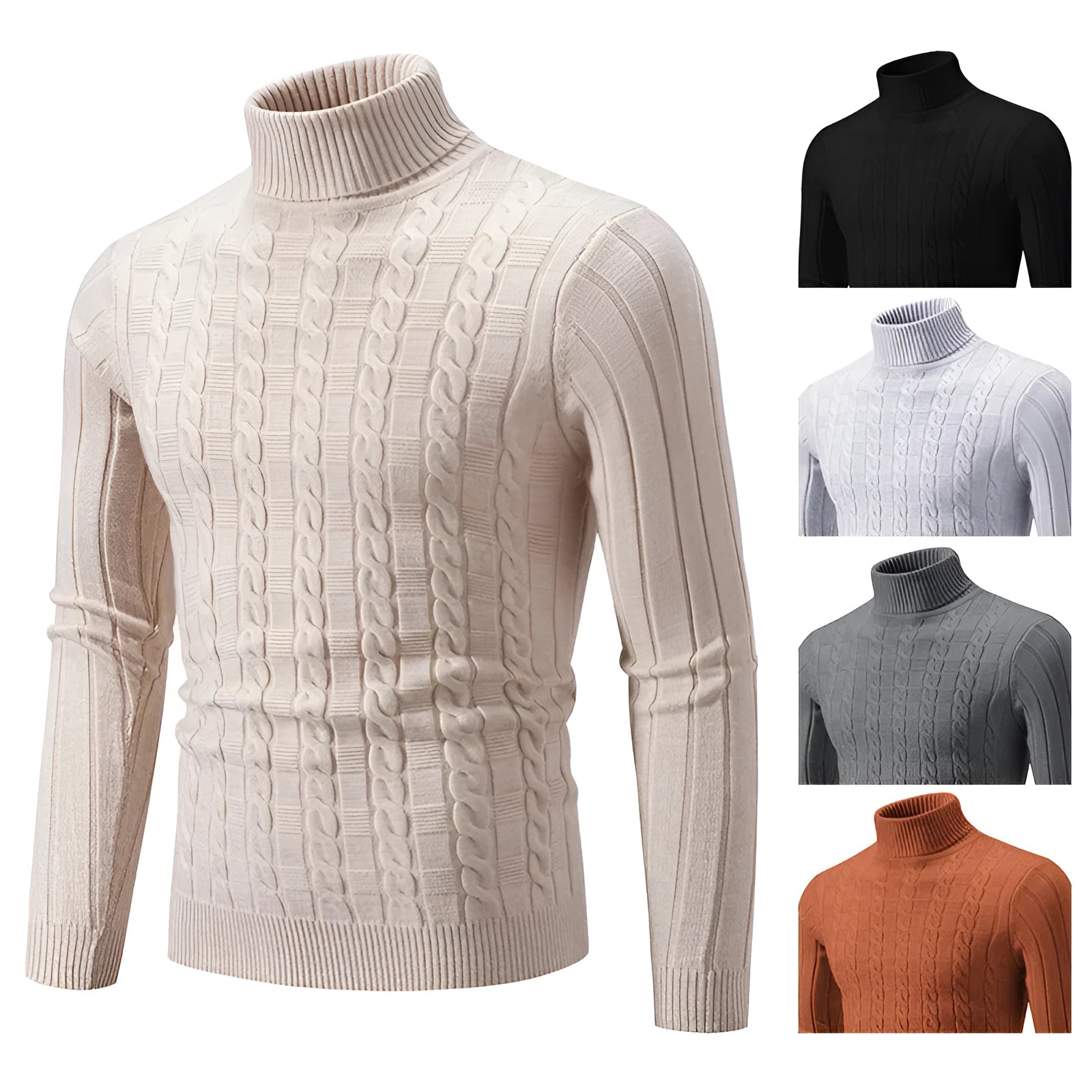 Men's slim twist turtleneck pullover in chenille fabric available in multiple colours