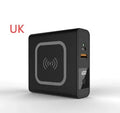 Super QI PD20W fast power bank in black with international travel plug attachments
