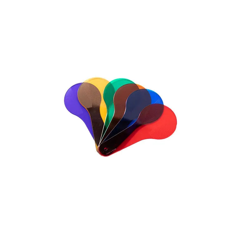 Six PVC colouring boards for children in red, yellow, blue, green, orange, and purple.
