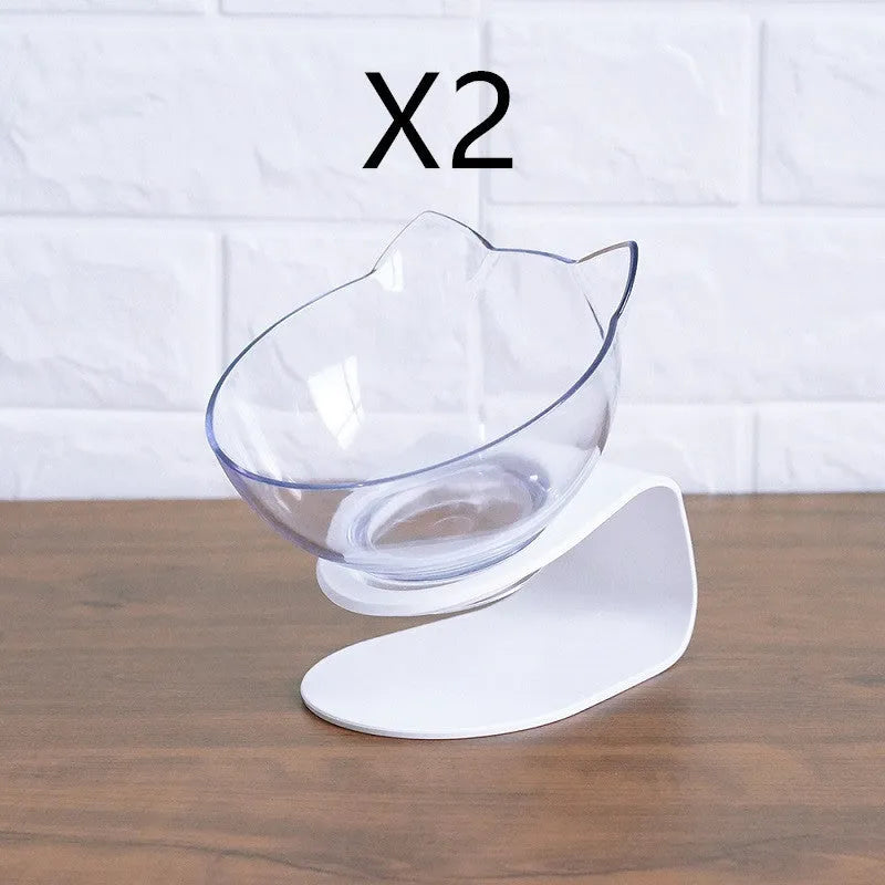 Non slip double cat bowl with raised stand transparent plastic pet feeder for dogs and cats
